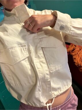 Cropped Cream Drawstring Utility Jacket and pants set